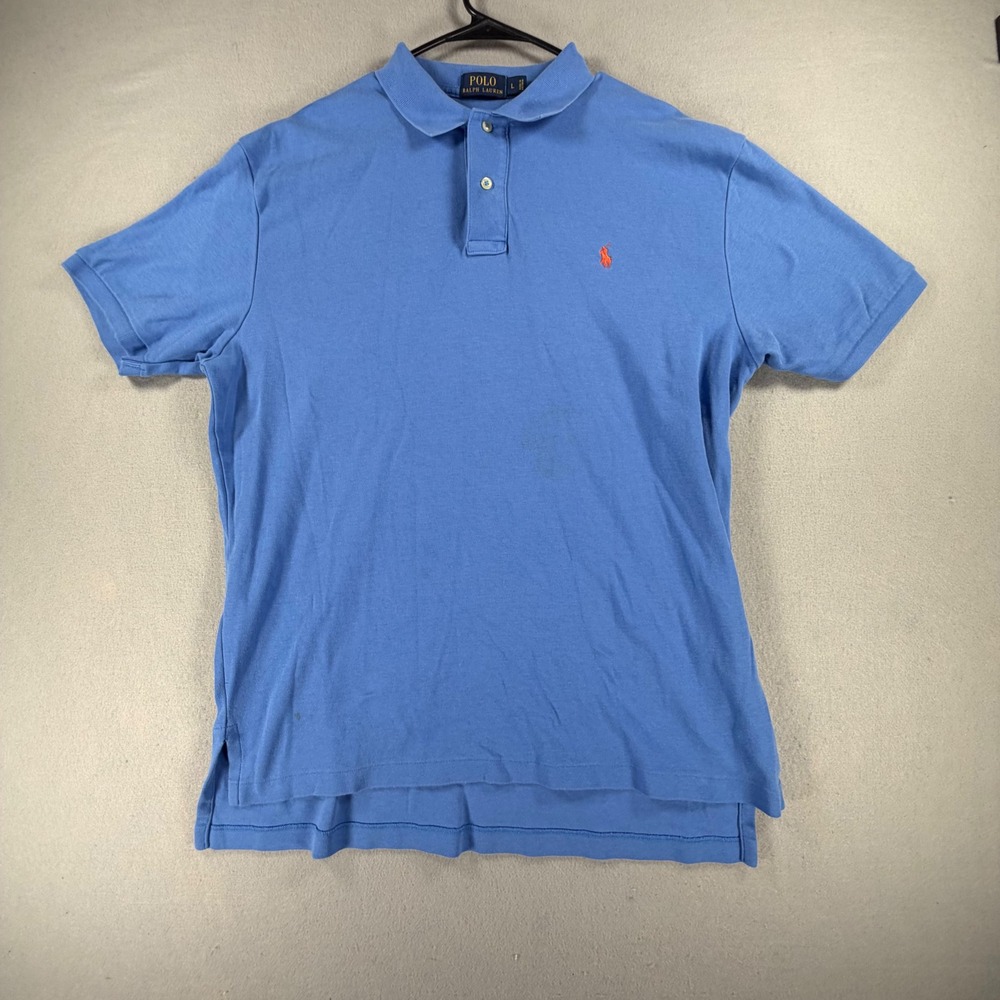 Polo Ralph Lauren Mens Large Blue Short Sleeve Cotton Pique Pony Logo Polo Shirt